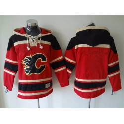 Men Calgary Flames Blank Red Black Ageless Must Have Lace Up Pullover Hoodie