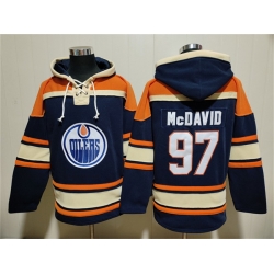 Men Edmonton Oilers  97 Connor McDavid Navy Lace Up Pullover Hoodie