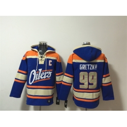 Men Edmonton Oilers 99 Wayne Gretzky Blue Lace Up Pullover Hoodie