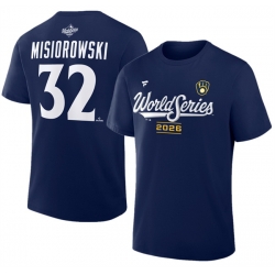 Men Milwaukee Brewers  32 Jacob Misiorowski Navy 2026 World Series Name   Number T Shirt